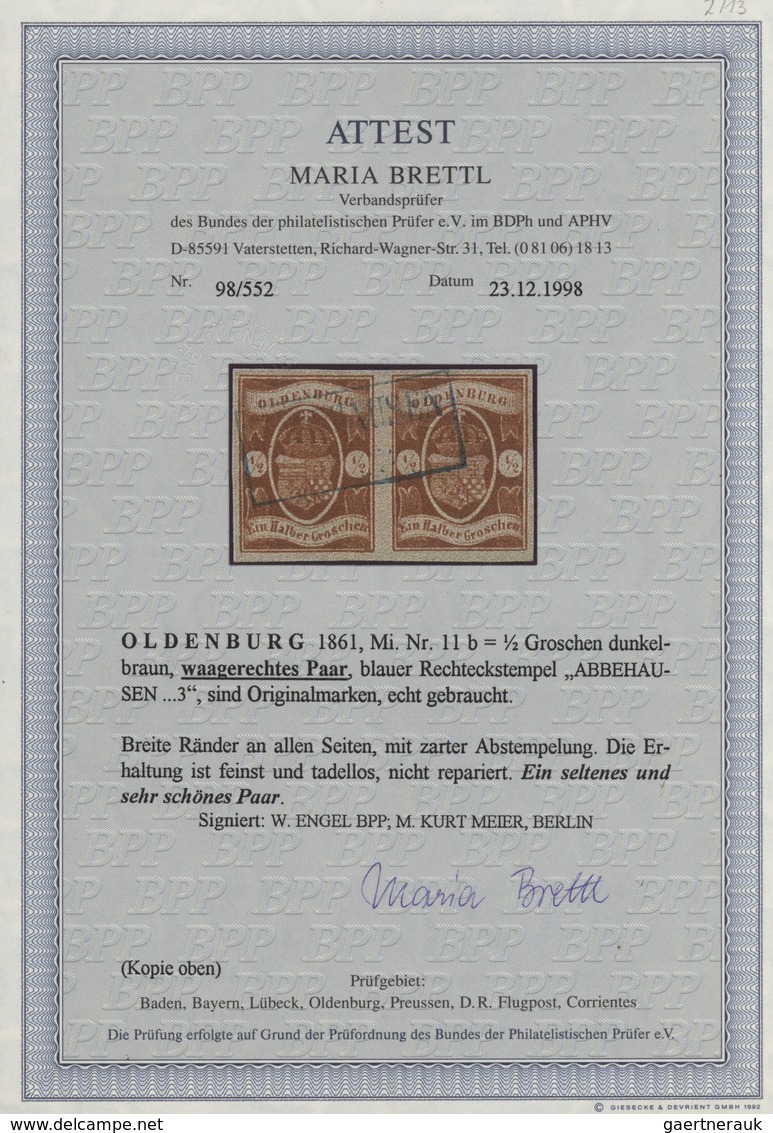 Oldenburg - Marken Und Briefe: 1861: ½ Gr. Dunkelbraun, Waagerechtes Paar, Breite Ränder An Allen Se - Oldenbourg