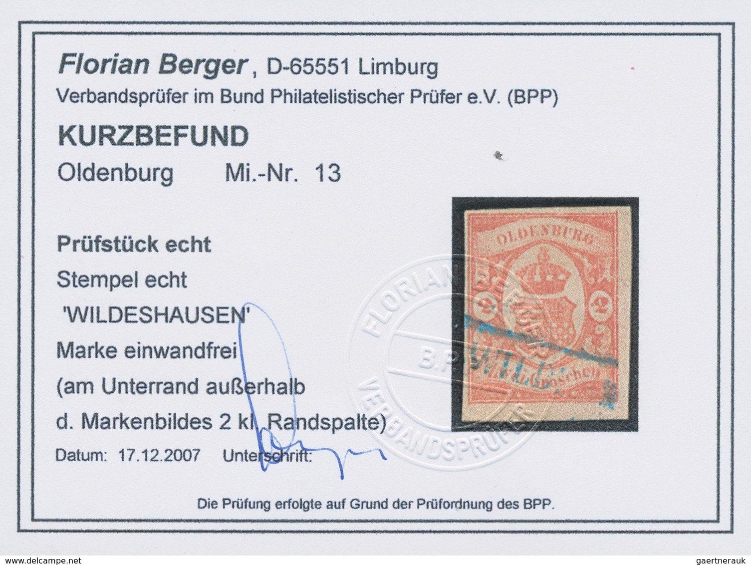 Oldenburg - Marken Und Briefe: 1861, 2 Gr Zinnober Sauber Entwertet Mit Teilabschlag "WILDESHAUSEN", - Oldenbourg