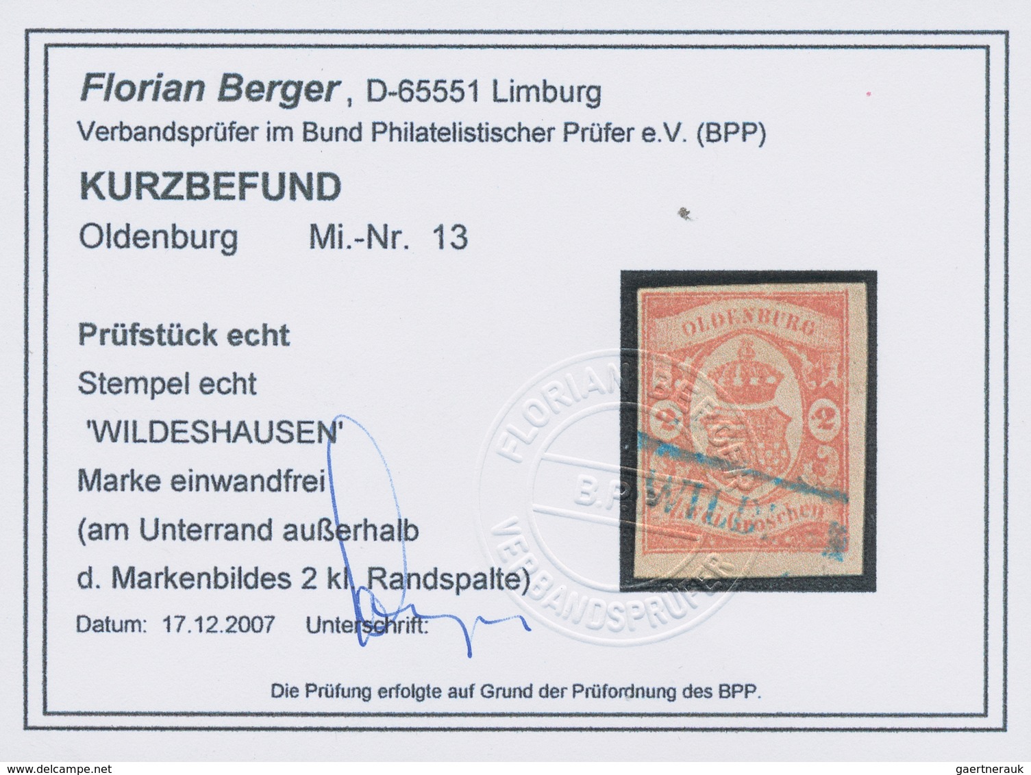 Oldenburg - Marken Und Briefe: 1861, 2 Gr Zinnober Sauber Entwertet Mit Teilabschlag "WILDESHAUSEN", - Oldenburg