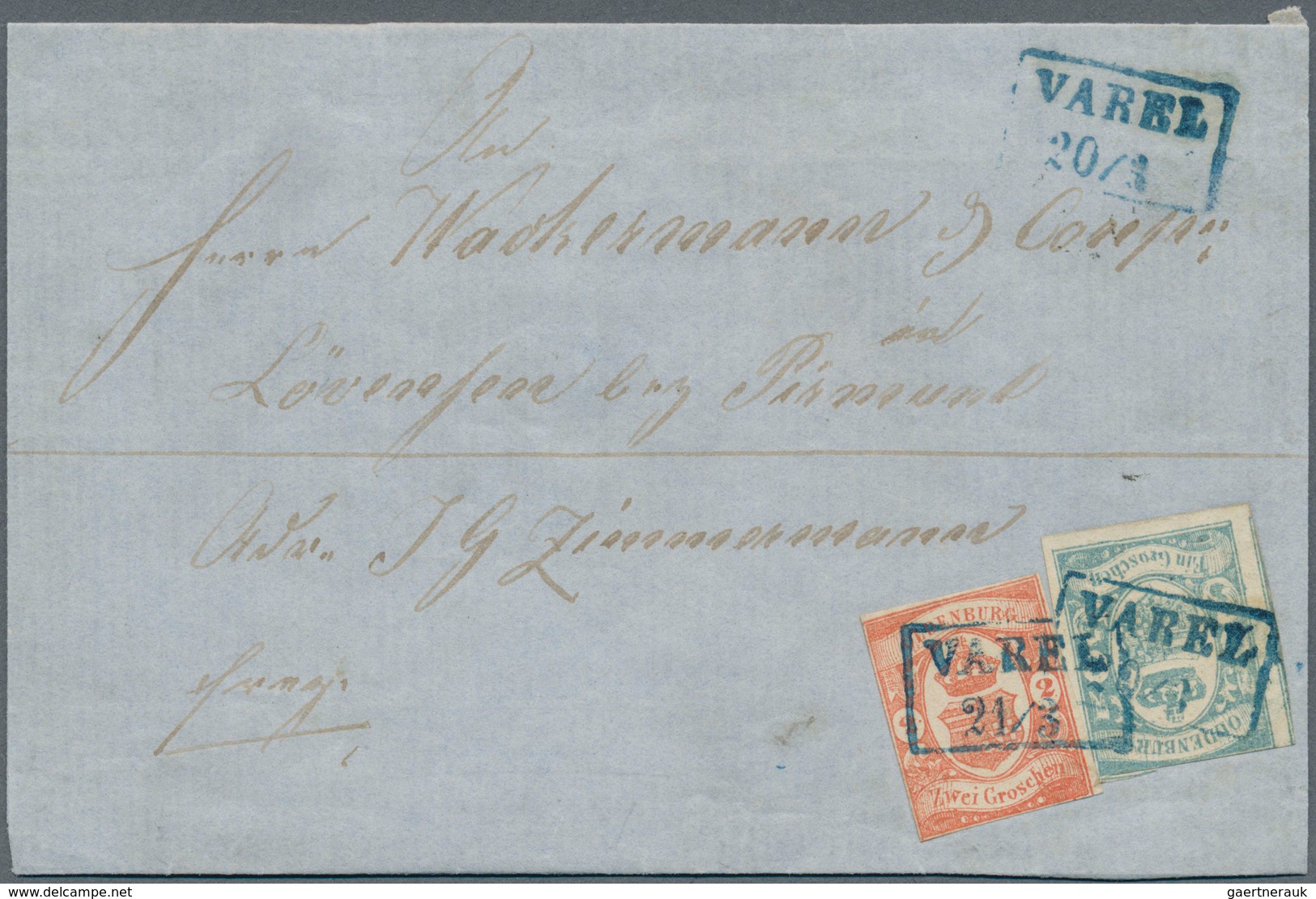Oldenburg - Marken Und Briefe: 1861: 2 Gr. Rot, Zusammen Mit 1 Gr. Trübblau, Die 1 Gr. Oben, Die 2 G - Oldenburg