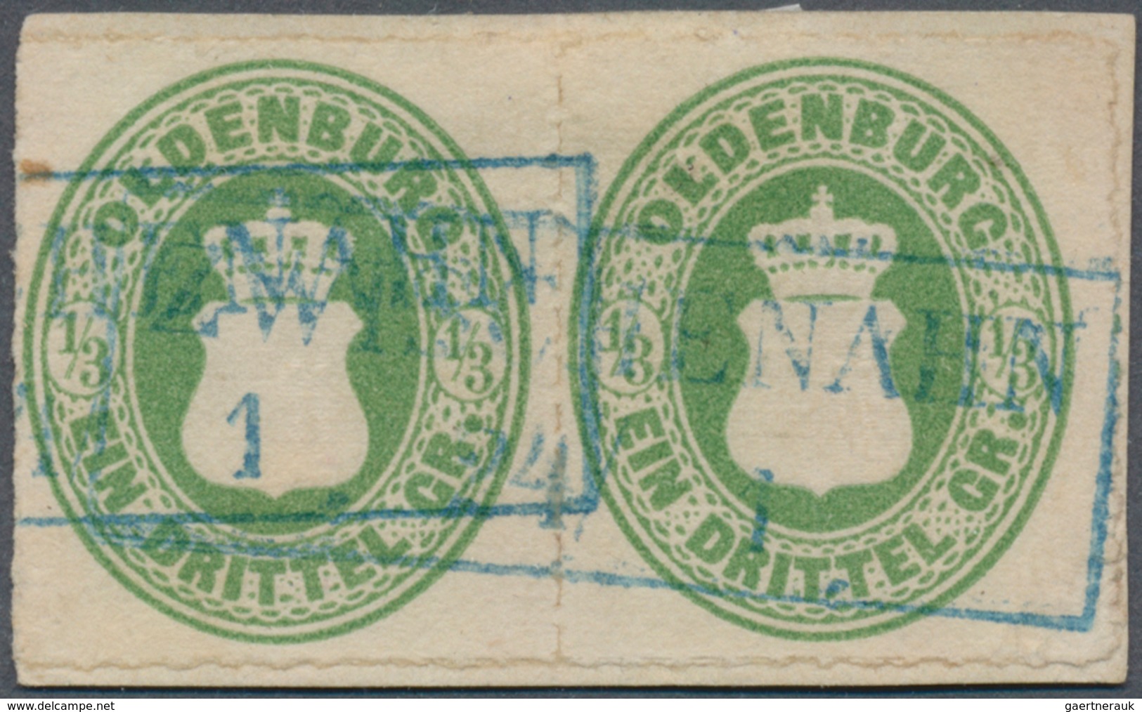 Oldenburg - Marken Und Briefe: 1862, 1/3 Gr. Grün Mit Durchstich 11 3/4 Im Waagerechten Paar Mit Bla - Oldenbourg