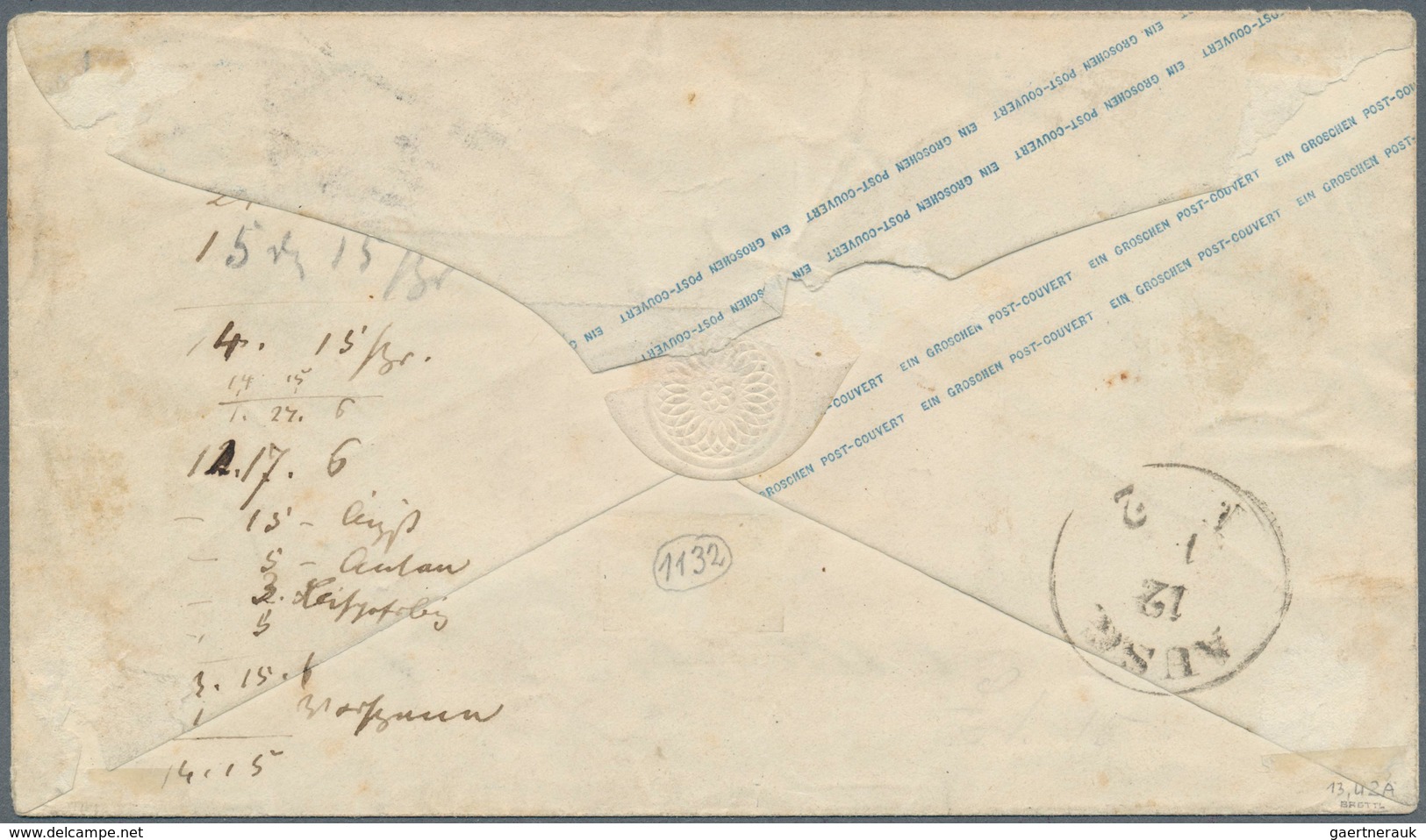 Oldenburg - Ganzsachen: 1861: Ganzsachen-Umschlag, Wertstempel Links, 1 Gr. Blau, Kleinformat, Zufra - Oldenbourg