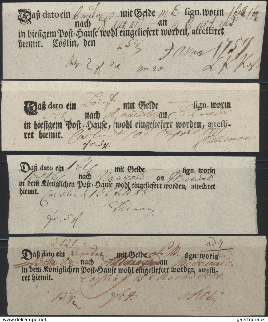 Preußen - Vorphilatelie: 1759/1800, Cöslin, 4 Verschiedene, Gebrauchte, Langformatige Wertbrief-Post - Prephilately