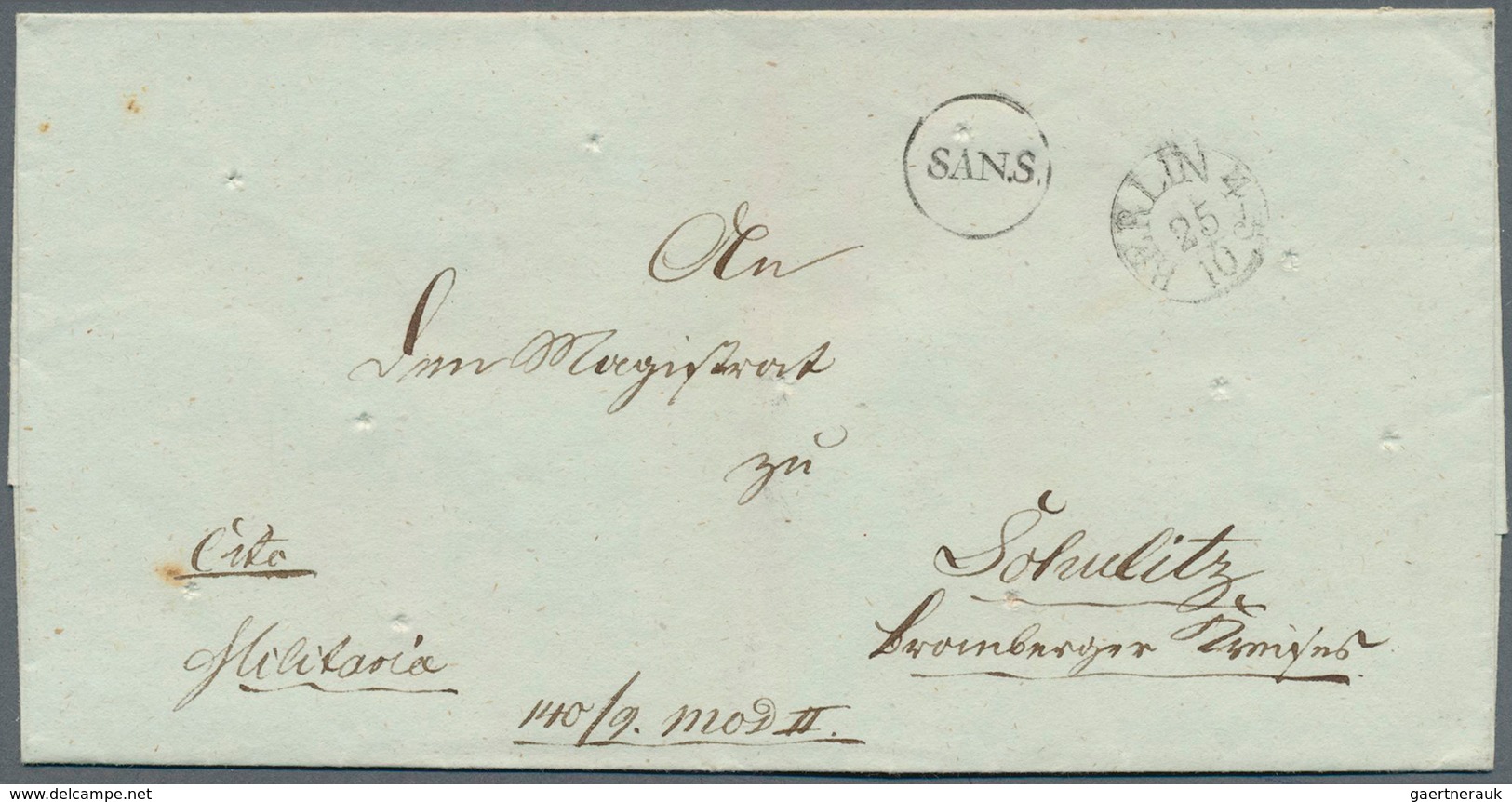 Preußen - Vorphilatelie: 1831, K1 "SAN.S." Auf Desinfiziertem Cholerabrief Von BERLIN 4-5, 25/10, Na - Préphilatélie