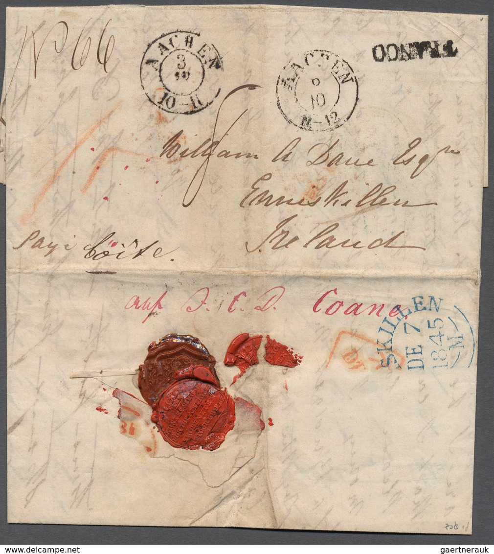 Preußen - Vorphilatelie: 1845, MAIL FROM PRUSSIA TO IRELAND, OPENED BY THE DEAD LETTER OFFICE IN AAC - Préphilatélie