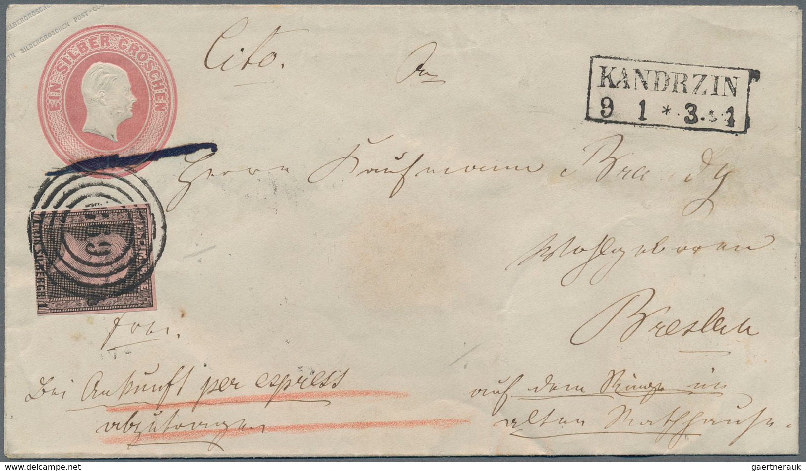 Preußen - Marken Und Briefe: 1850 Dreifarben-Frankatur ½ Sgr.+1Sgr.+2 Sgr. Auf GA-Umschlag 1 Sgr. "E - Autres & Non Classés