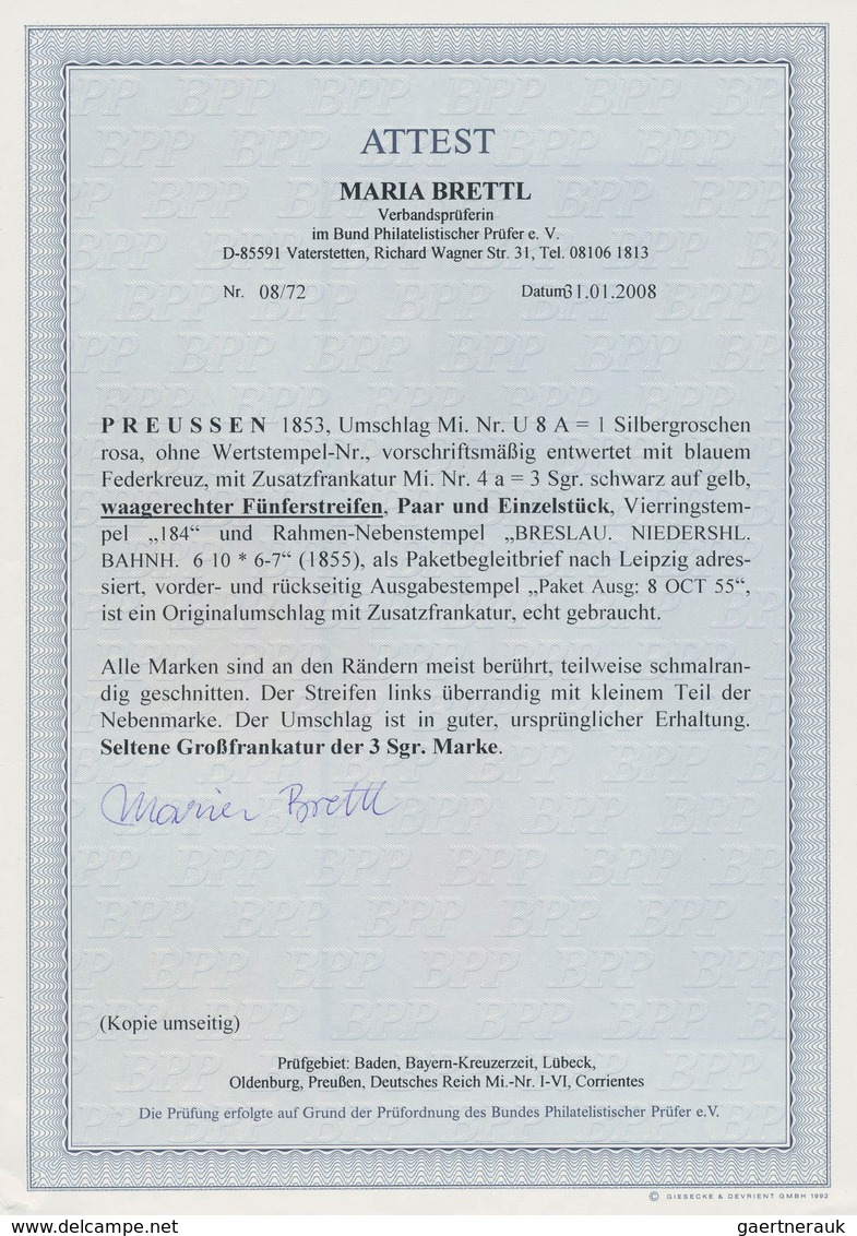 Preußen - Ganzsachen: 1853, 1 Sgr Ganzsachenumschlag Als Paketbegleitung Zusätzlich Mit Einem 5-er-S - Autres & Non Classés