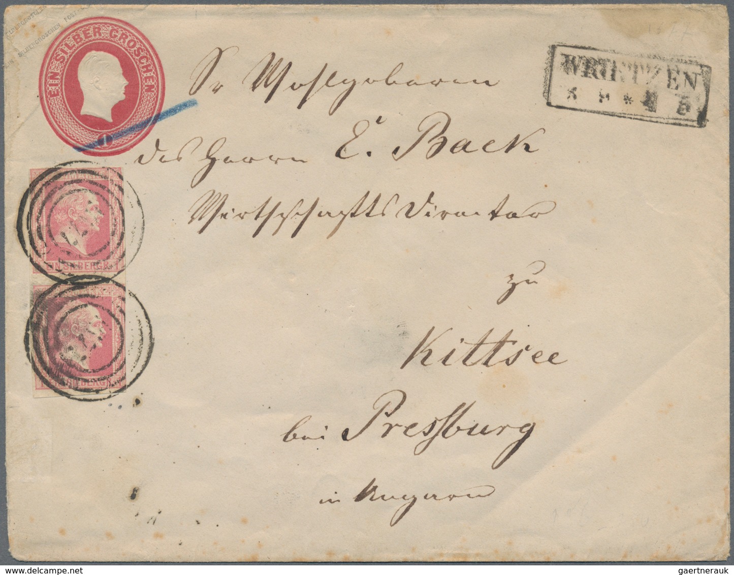 Preußen - Ganzsachen: 1855, GA-Umschlag 1 Groschen, Grosses Format Mit Zusatzfrankatur 1857, 1 Gr Ro - Other & Unclassified