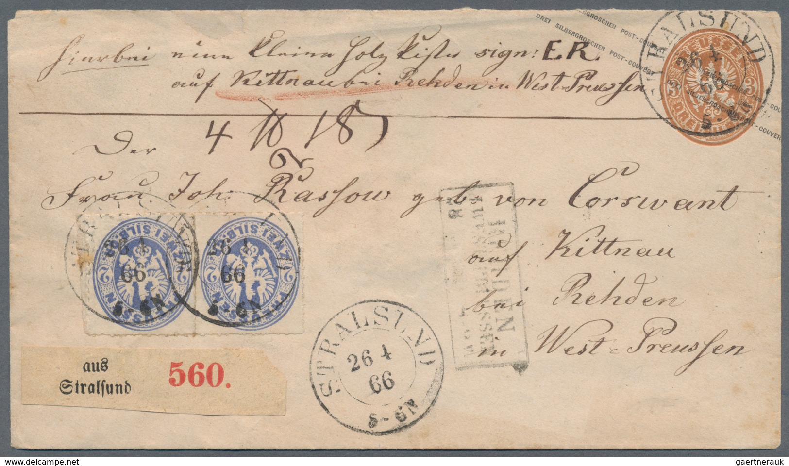 Preußen - Ganzsachen: 1866, Zwei Ganzsachenumschläge: 1 Sgr. Rosa Mit Farb- Und Wertstufengleicher Z - Autres & Non Classés