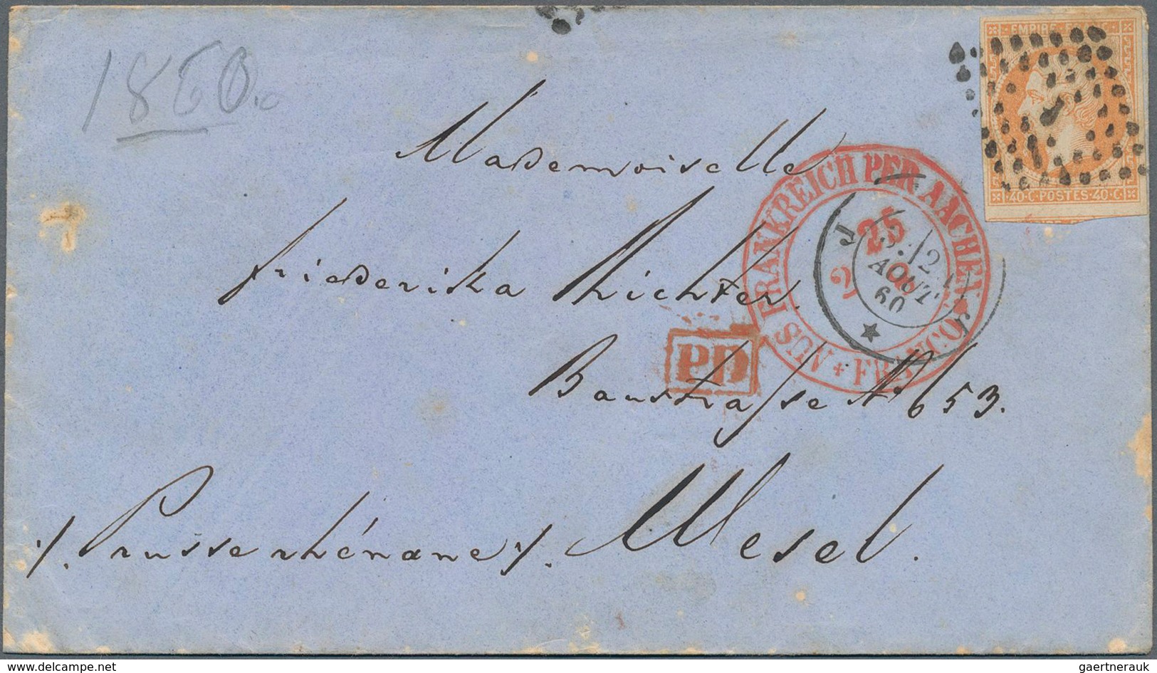 Preußen - Transitstempel: 1865, "AUS FRANKREICH PER AACHEN FRANCO", Schwarzer Ra3 Und Desgl. Roter K - Other & Unclassified