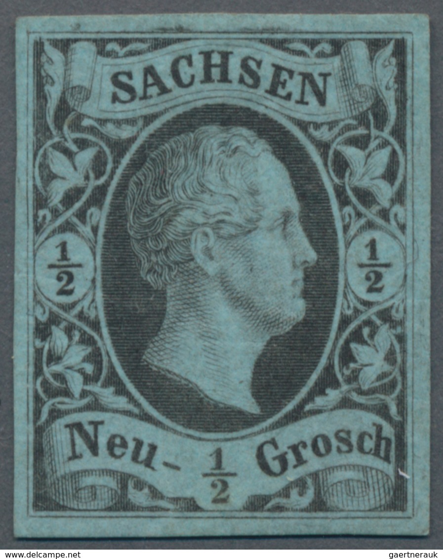 Sachsen - Marken Und Briefe: 1851, FEHLDRUCK ½ Ngr. Schwarz Auf Mattpreußischblau (Papierfarbe Der 2 - Sachsen