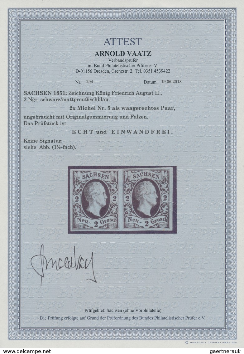 Sachsen - Marken Und Briefe: 1851, König Friedrich August II. 2 Ngr. Schwarz Auf Mattpreußischblau I - Saxony