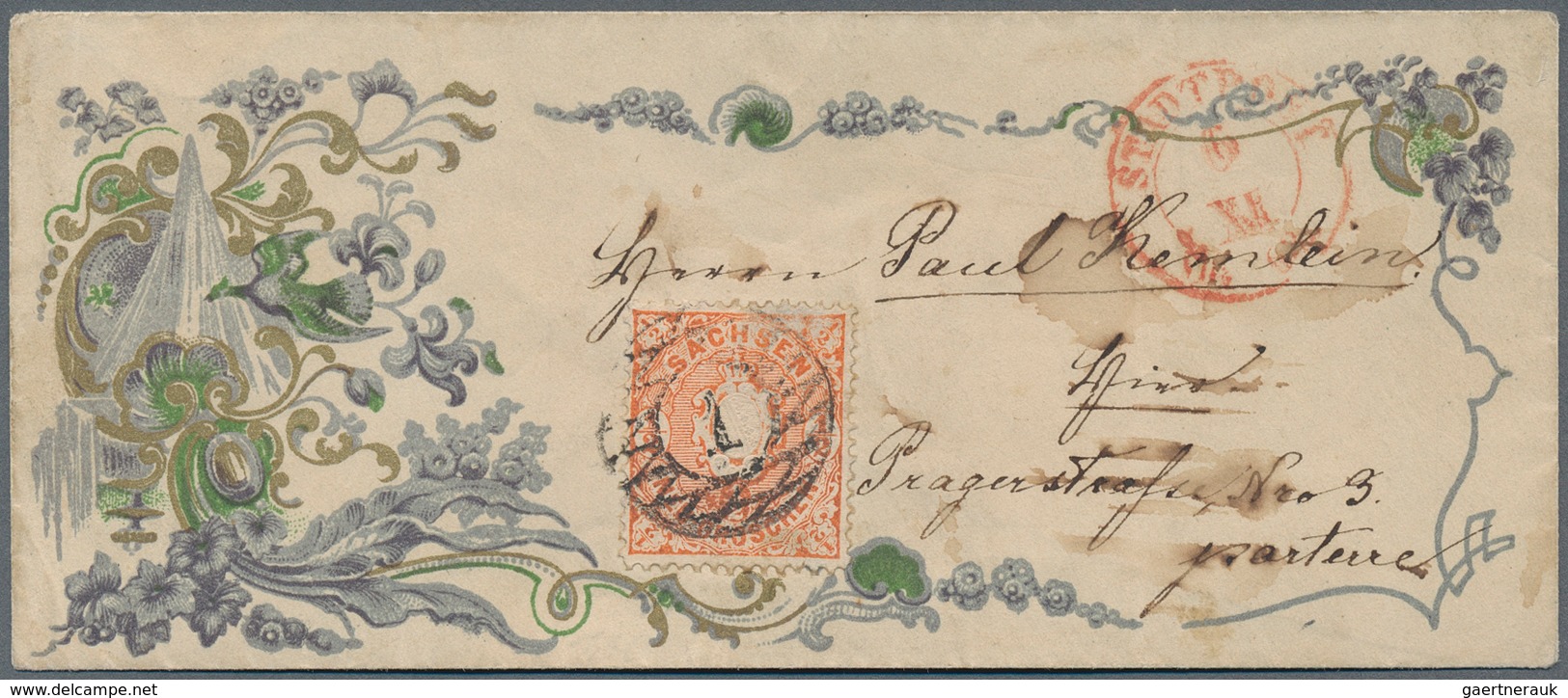 Sachsen - Marken Und Briefe: 1863, ½ Ngr. Lebhaftgelblichrot Auf Opulent Illustriertem Zierkuvert - - Sachsen