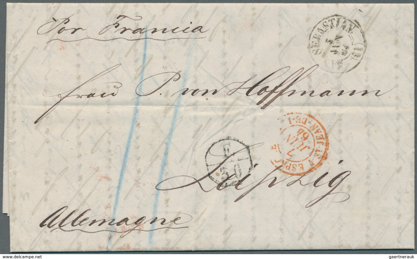 Sachsen - Besonderheiten: 1864, Eingehende Post, Brief Aus SAN SEBASTIAN, Spanien Nach Leipzig Mit P - Saxony