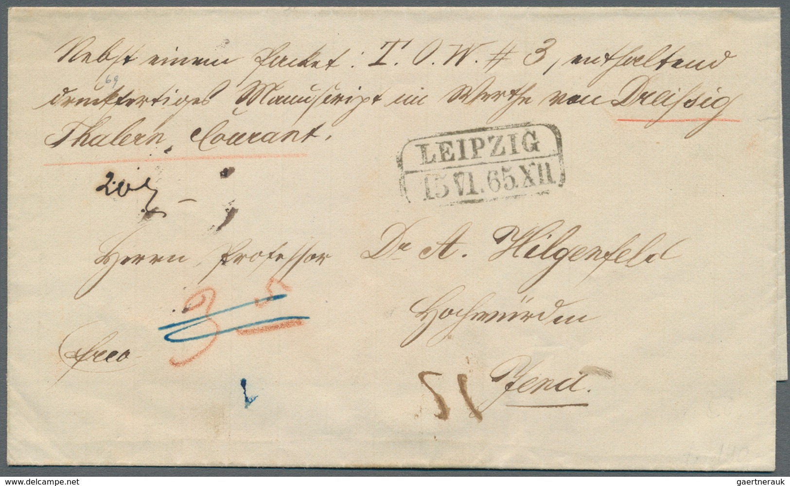 Sachsen - Besonderheiten: 1865. Markenloser Paketbegleitbrief Mit Ra2-Aufgabestpl. "Leipzig / 15 VI. - Saxe