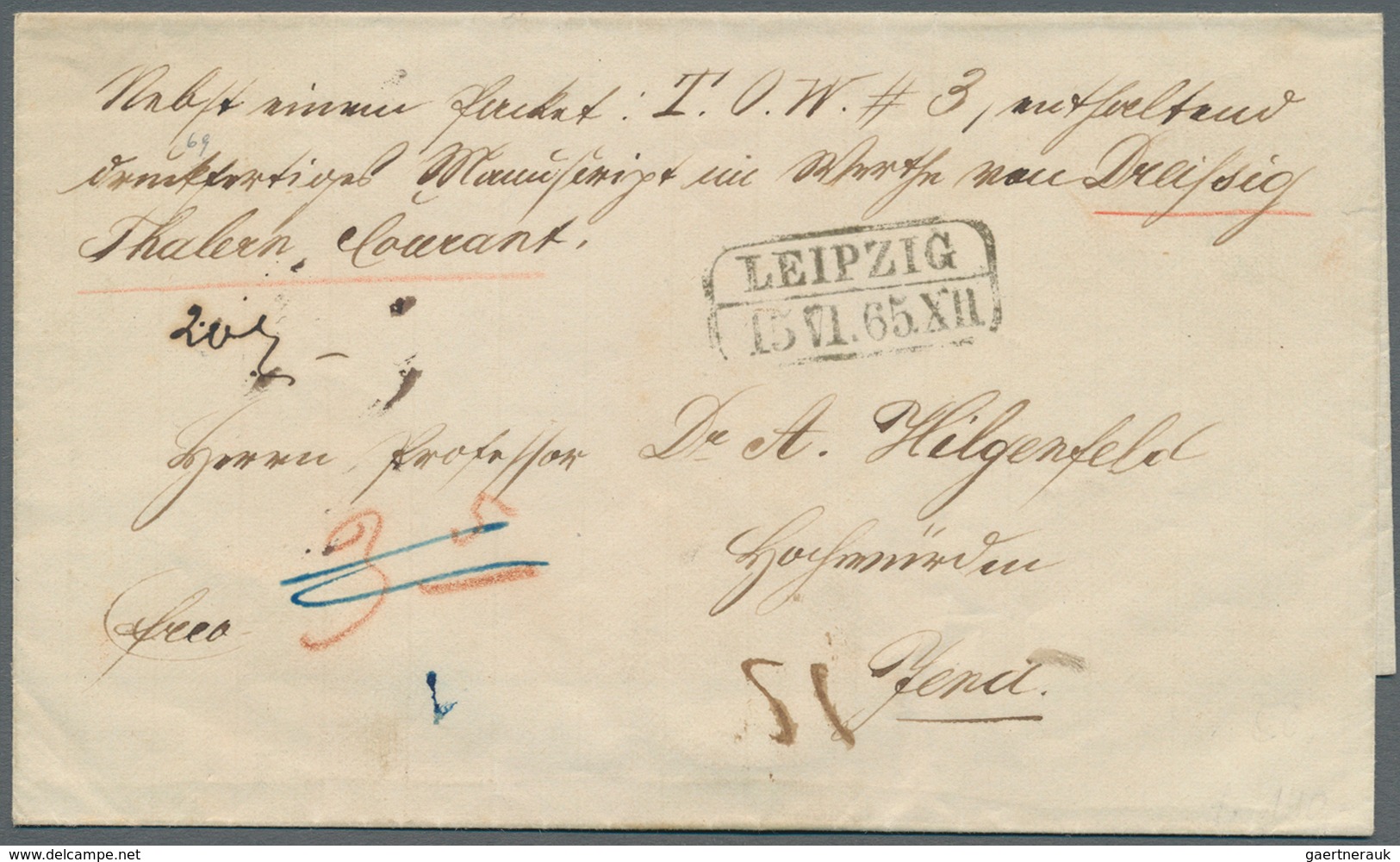 Sachsen - Besonderheiten: 1865. Markenloser Paketbegleitbrief Mit Ra2-Aufgabestpl. "Leipzig / 15 VI. - Saxony