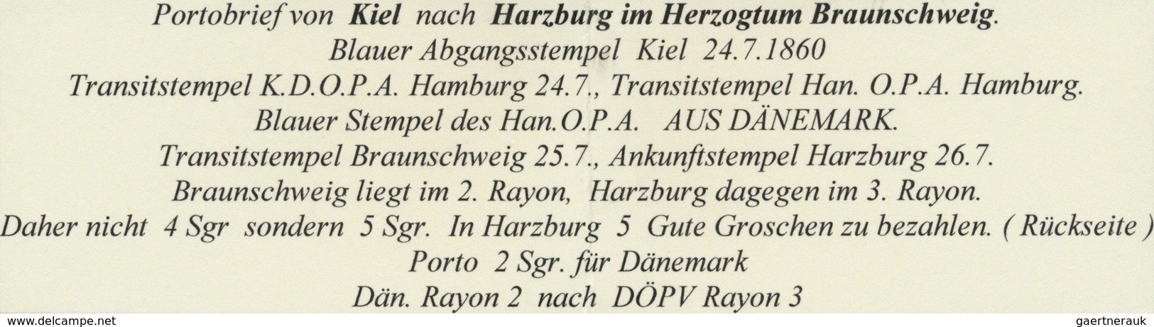 Schleswig-Holstein - Besonderheiten: 1860, Portobrief Aus "KIEL 24.7.1860" Mit Blauem Transit-L1 "AU - Schleswig-Holstein