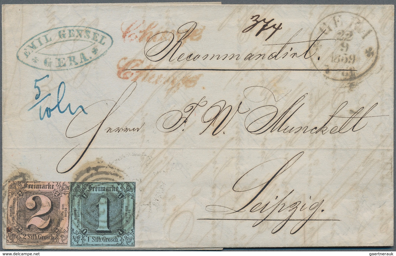 Thurn & Taxis - Marken Und Briefe: 1859, 2 Sgr Schwarz/rosa Und 1 Sgr Schwarz/türkis Entwertet Mit " - Autres & Non Classés