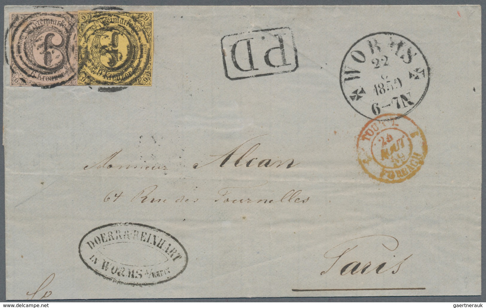Thurn & Taxis - Marken Und Briefe: 1859, 15 Kreuzer-Frankatur, Bestehend Aus 6 Kr. Schwarz Auf Rosa - Autres & Non Classés