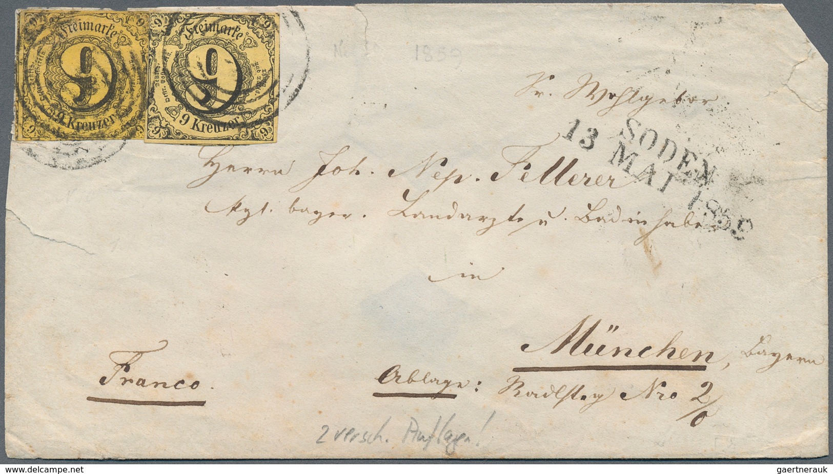 Thurn & Taxis - Marken Und Briefe: 1852, 9 Kr Braungelb + 9 Kr Hellorangegelb SEHR SELTENE KOMBINATI - Autres & Non Classés