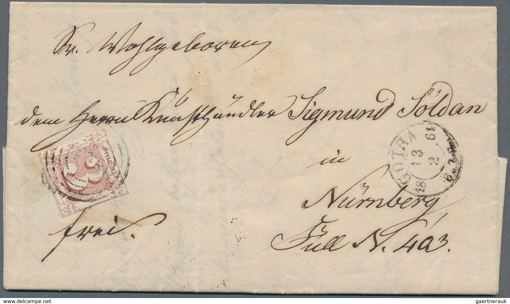 Thurn & Taxis - Marken Und Briefe: 1861, 3 Kreuzer Braunrot In Typischem Schnitt Ab GOTHA Nach Nürnb - Autres & Non Classés