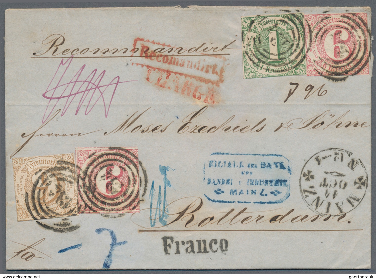 Thurn & Taxis - Marken Und Briefe: 1862, 22 Kreuzer Frankatur, Bestehend Aus 1Kr. Grün, Zwei Exempla - Autres & Non Classés