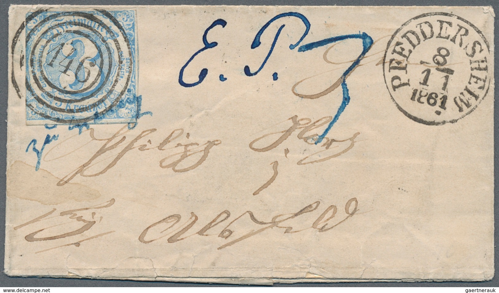Thurn & Taxis - Marken Und Briefe: 1861, 3 Kr. Blau, Teils Breitrandig Auf Faltbriefhülle Mit NS "14 - Autres & Non Classés