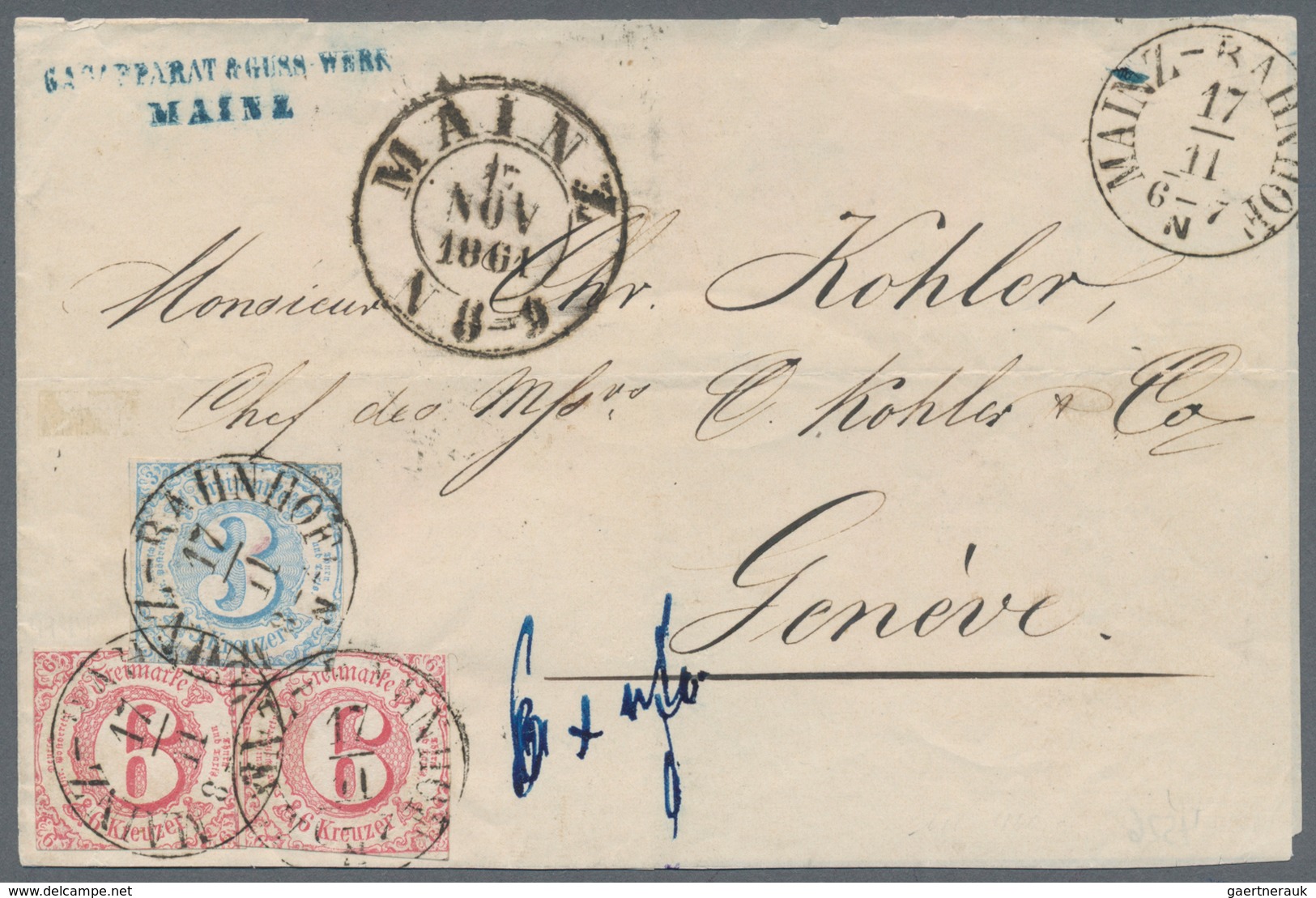 Thurn & Taxis - Marken Und Briefe: 1862, 15 Kreuzer-Frankatur, Bestehend Aus 3 Kr. Hellblau Und 6 Kr - Other & Unclassified