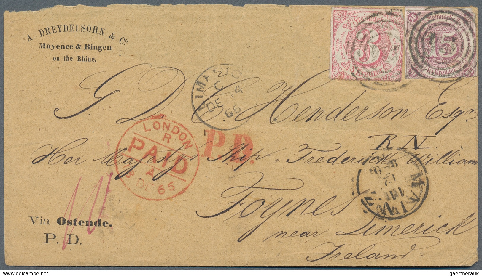 Thurn & Taxis - Marken Und Briefe: 1866, 18 Kreuzer-Frankatur, Bestehend Aus 15 Kr. Lila Und 3 Kr. K - Autres & Non Classés