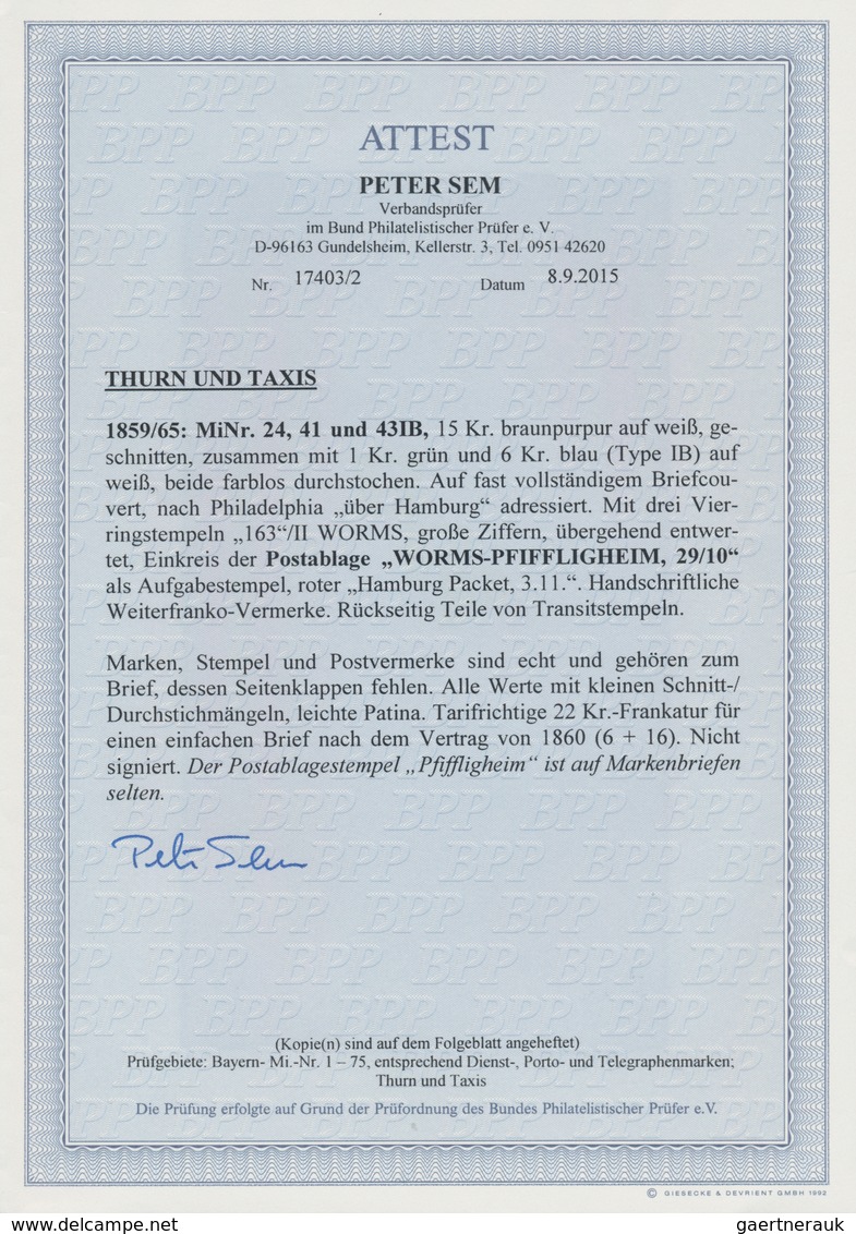 Thurn & Taxis - Marken Und Briefe: 1859 - 1865 (Markenausgaben), 22-Kreuzer-Frankatur Nach Nordameri - Autres & Non Classés