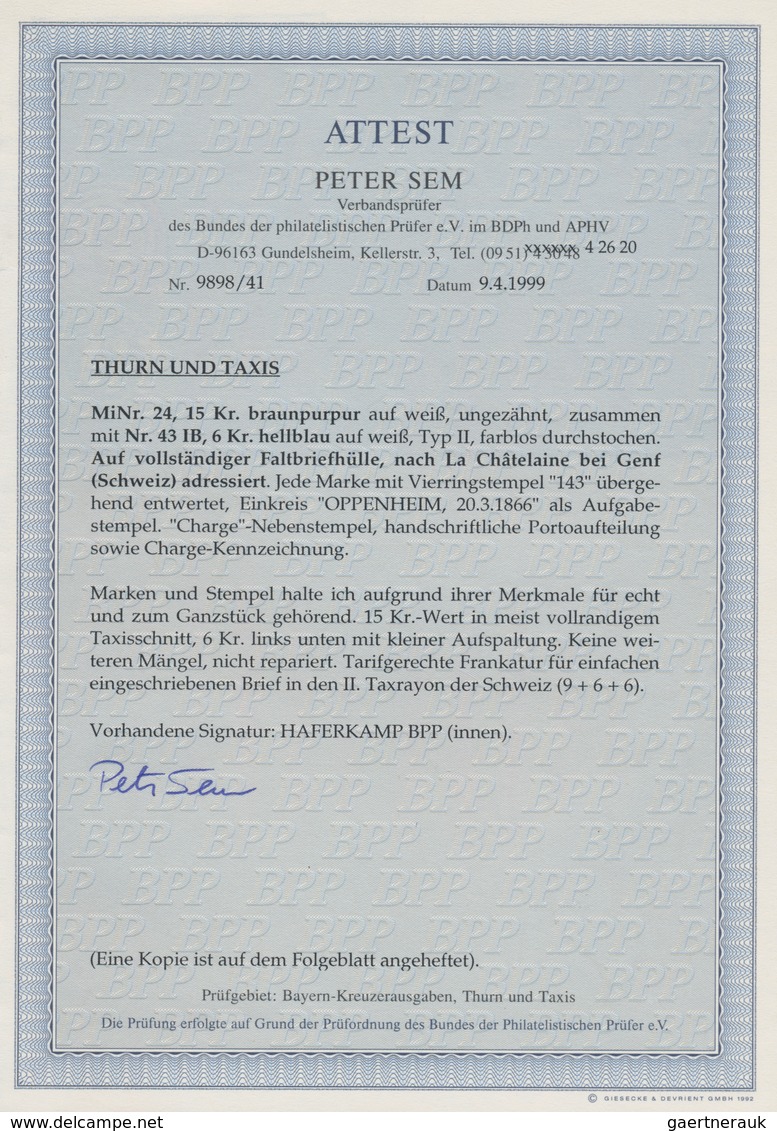 Thurn & Taxis - Marken Und Briefe: 1866, 21-Kreuzer-Frankatur In Die Schweiz, Charge-Brief, Frankier - Autres & Non Classés