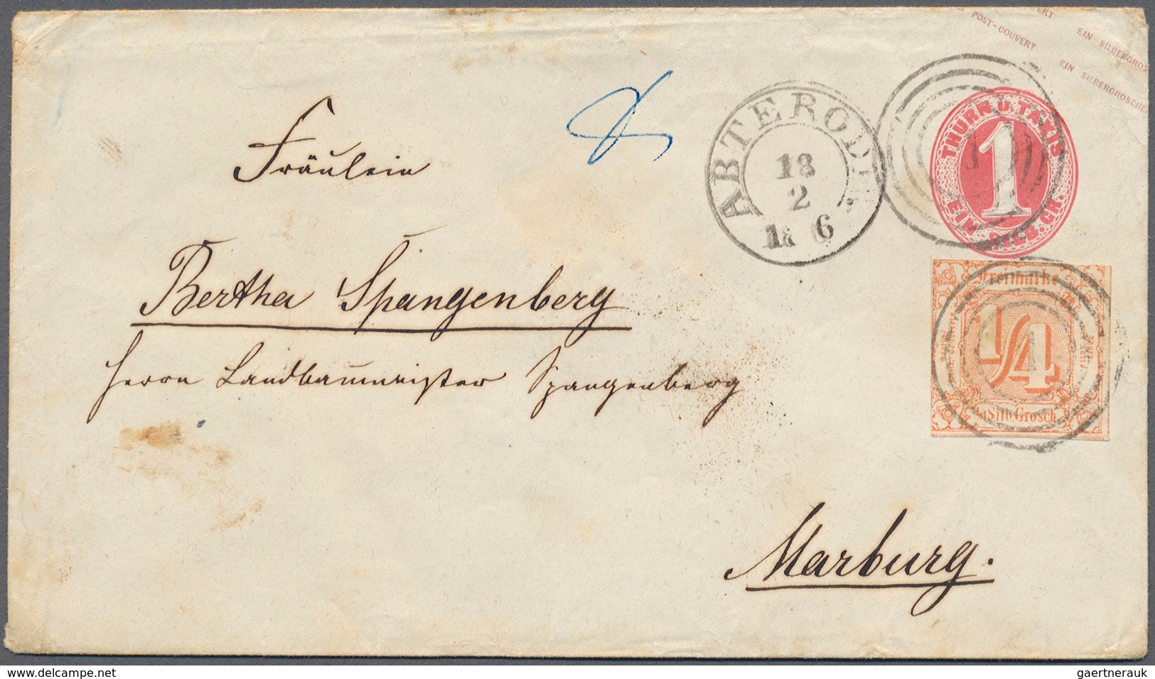 Thurn & Taxis - Ganzsachen: 1863 (?), 1 Sgr. Rosa Ganzsachenumschlag Mit Zusatzfrankatur ¼ Sgr. Rötl - Other & Unclassified