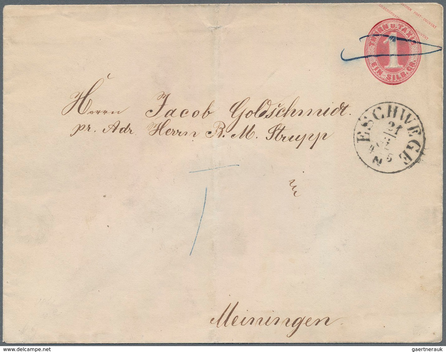 Thurn & Taxis - Ganzsachen: 1864, Ganzsache U18B (Grossformat) Von Eschwege Nach Meiningen Versandt, - Other & Unclassified