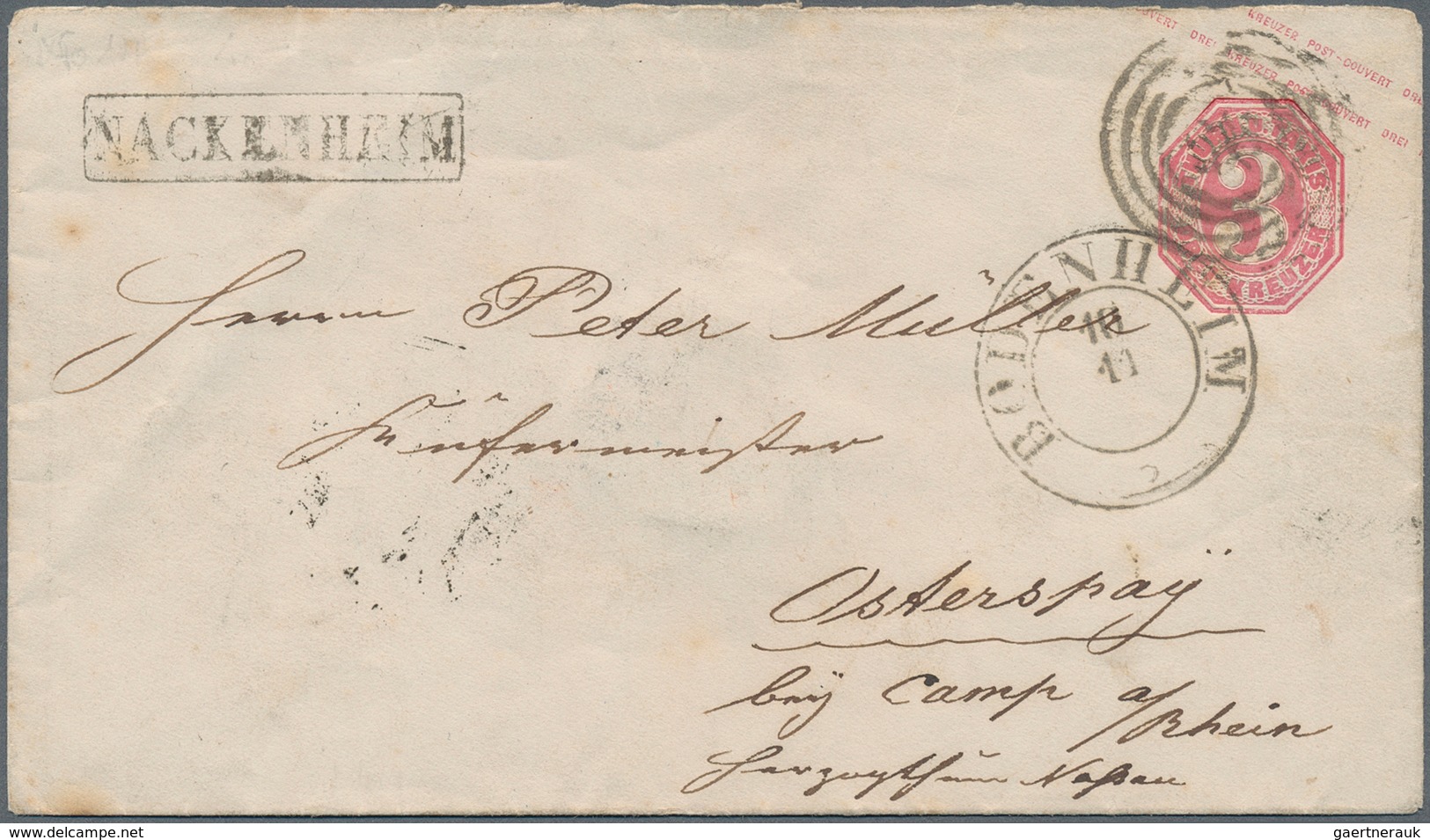 Thurn & Taxis - Landpoststempel: 1863, NACKENHEIM, Ra 1 Schwarz Nebengesetzt Auf Ganzsachen-Umschlag - Other & Unclassified