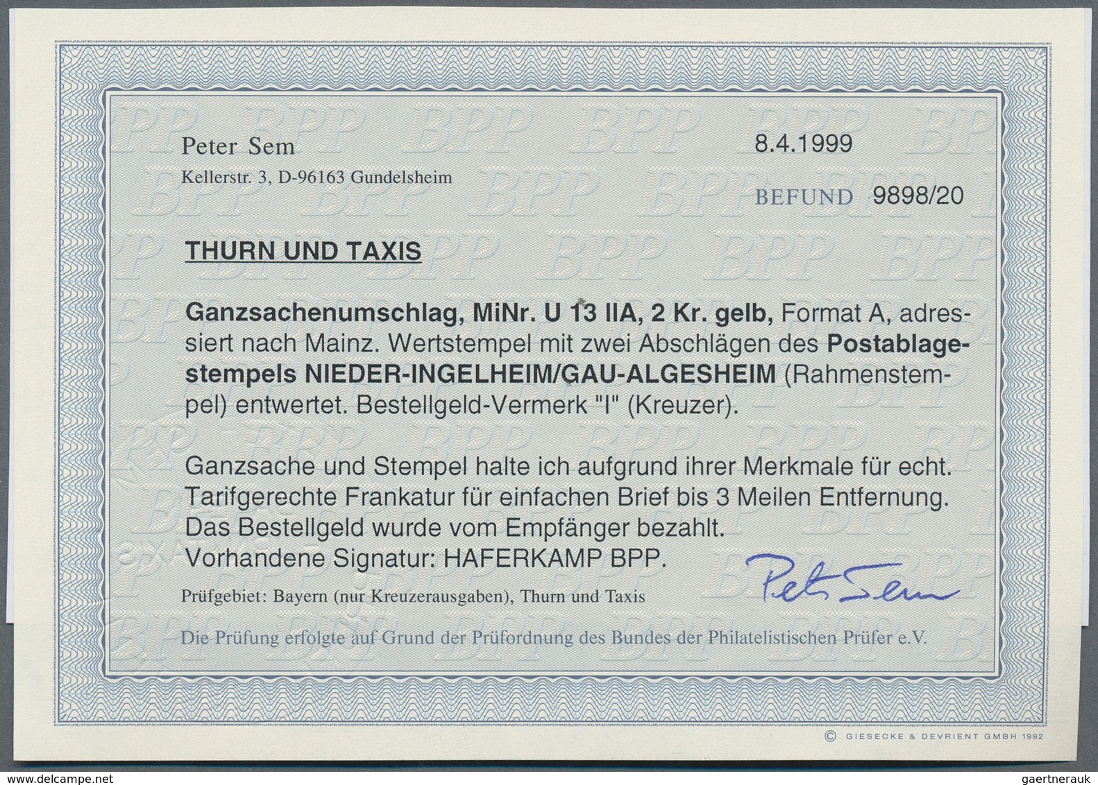 Thurn & Taxis - Postablagestempel: GAU - ALGESHEIM - NIEDER - INGELHEIM, Ra 2 Schwarz, Zwei Zentrier - Autres & Non Classés