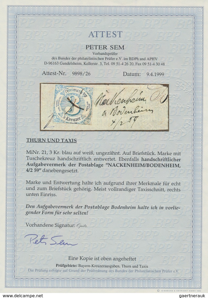 Thurn & Taxis - Postablagestempel: NACKENHEIM-BODENHEIM, Handschriftlicher Aufgabevermerk, Nebengese - Other & Unclassified