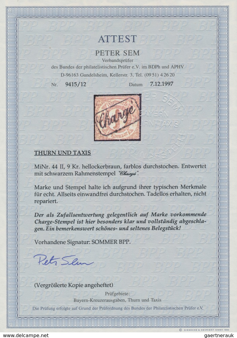 Thurn & Taxis - Besonderheiten: CHARGE, Ra 1 Schwarz Auf 9 Kr. Hellockerbraun Ideal Abgeschlagen. Se - Other & Unclassified