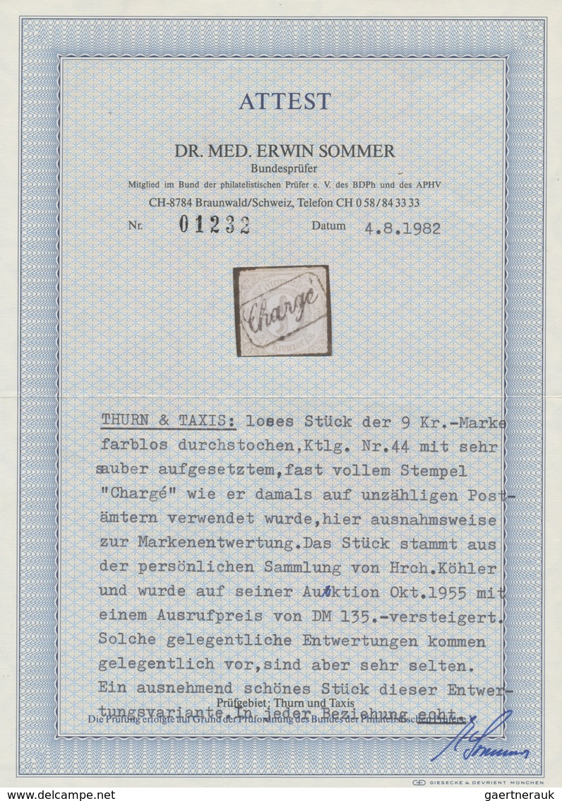 Thurn & Taxis - Besonderheiten: CHARGE, Ra 1 Schwarz Auf 9 Kr. Hellockerbraun Ideal Abgeschlagen. Se - Other & Unclassified