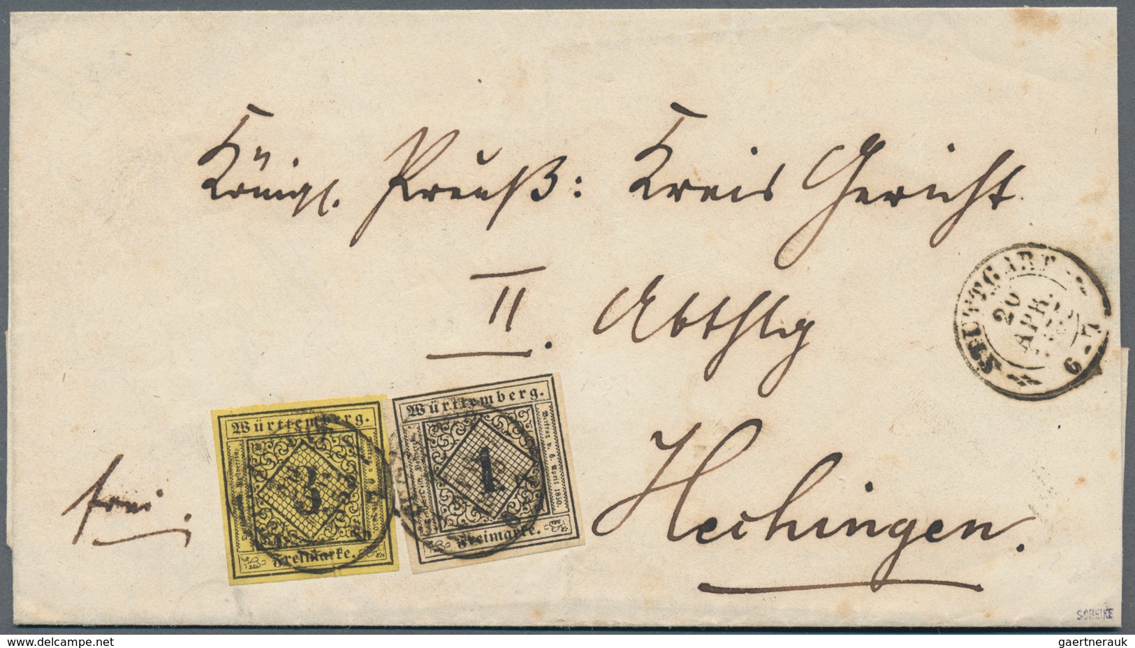Württemberg - Marken Und Briefe: 1851, Ziffern 1 Kr. Schwarz Auf Sämisch Und 3 Kr. Schwarz Auf Gelb, - Autres & Non Classés