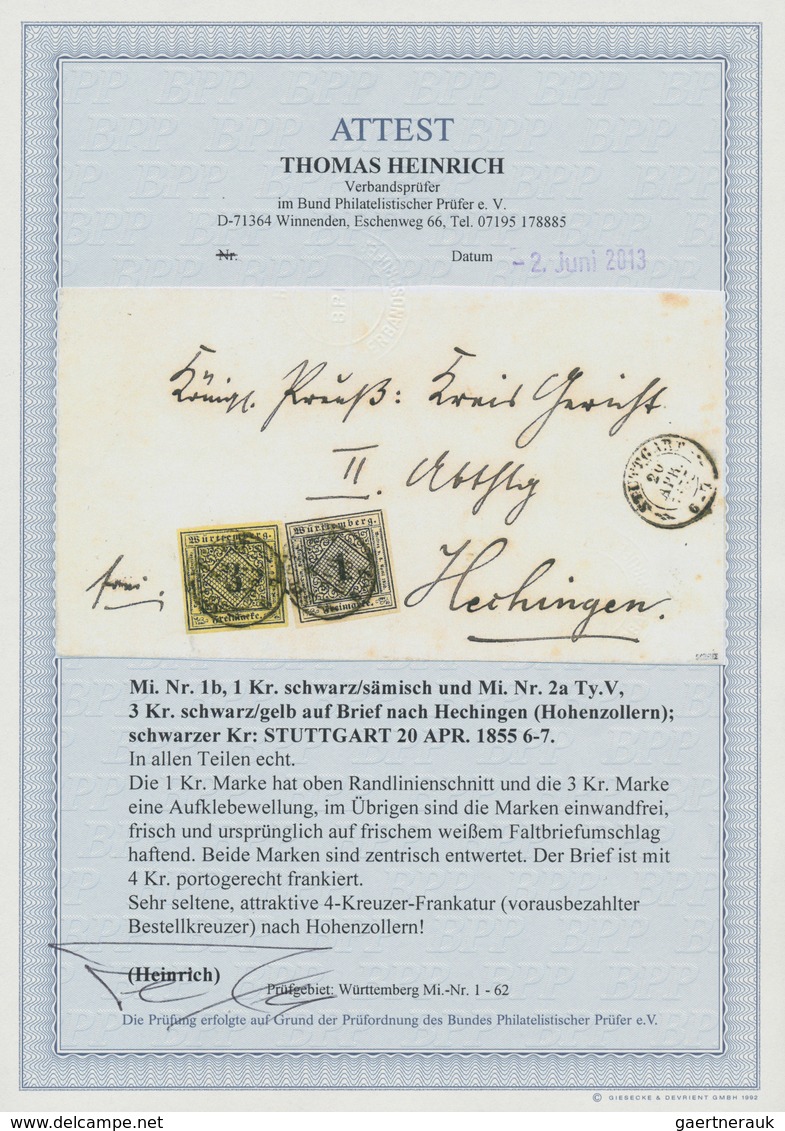 Württemberg - Marken Und Briefe: 1851, Ziffern 1 Kr. Schwarz Auf Sämisch Und 3 Kr. Schwarz Auf Gelb, - Autres & Non Classés