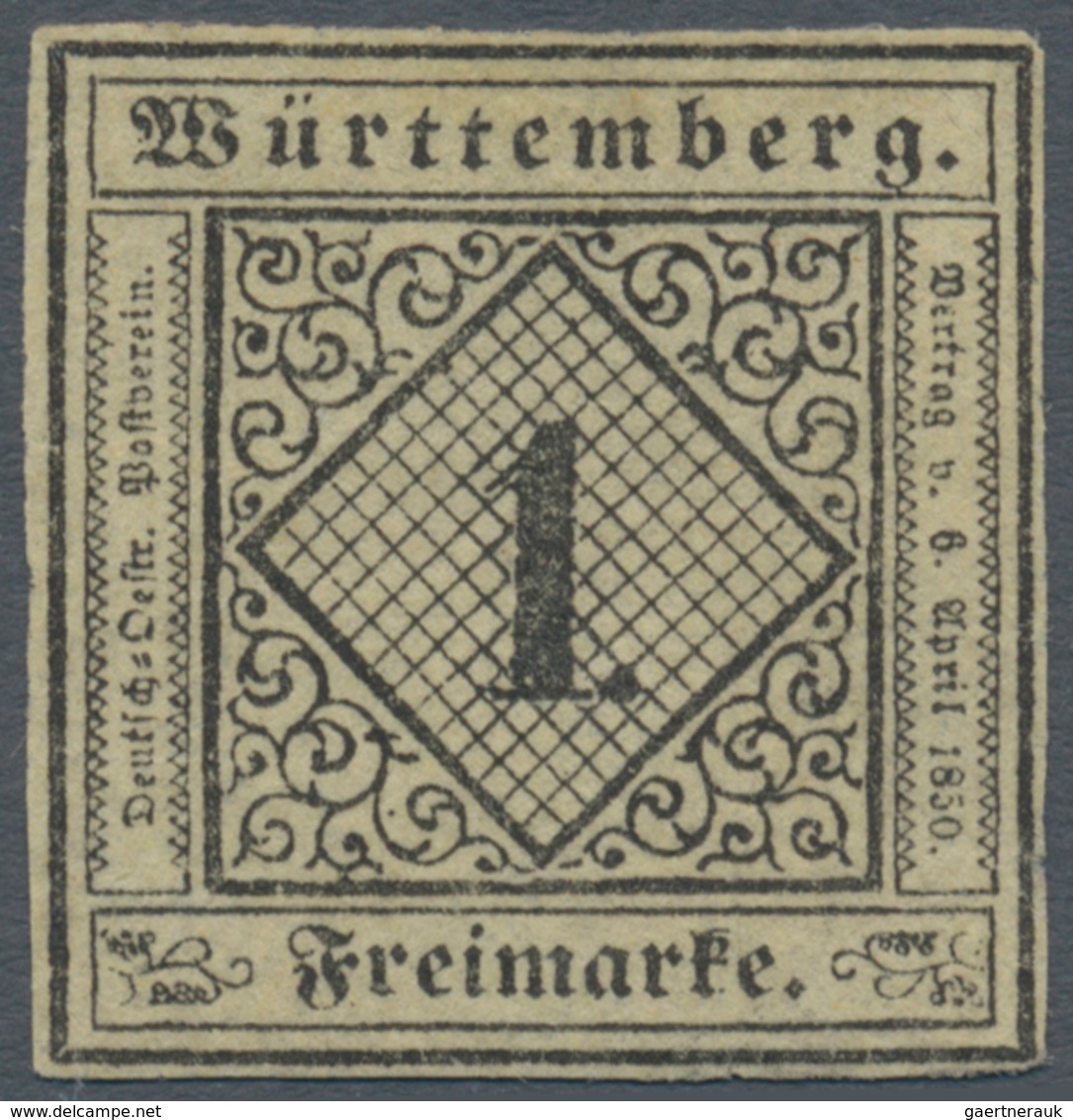 Württemberg - Marken Und Briefe: 1851, 1 Kr. Schwarz Auf Mittelgraugelbem Seidenpapier, Farbfrisch U - Autres & Non Classés