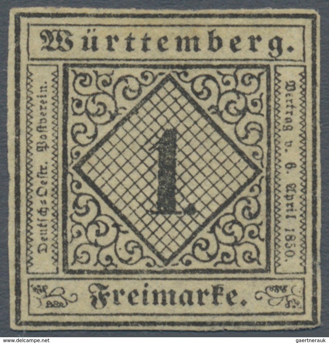 Württemberg - Marken Und Briefe: 1851, 1 Kr. Schwarz Auf Mittelgraugelbem Seidenpapier, Farbfrisch U - Sonstige & Ohne Zuordnung