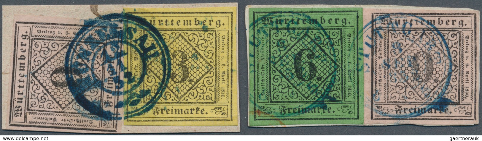 Württemberg - Marken Und Briefe: 1849, Zwei Kabinett-Briefstücke Mit Vollrandigen MiF: 3 Kr. Type IV - Other & Unclassified