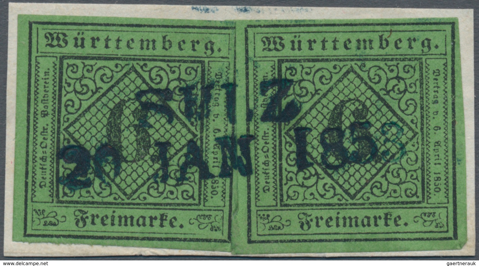 Württemberg - Marken Und Briefe: 1851, Zwei Marken Ziffern 6 Kr. Auf Gelbgrün In Type IIa Und IIb Au - Other & Unclassified