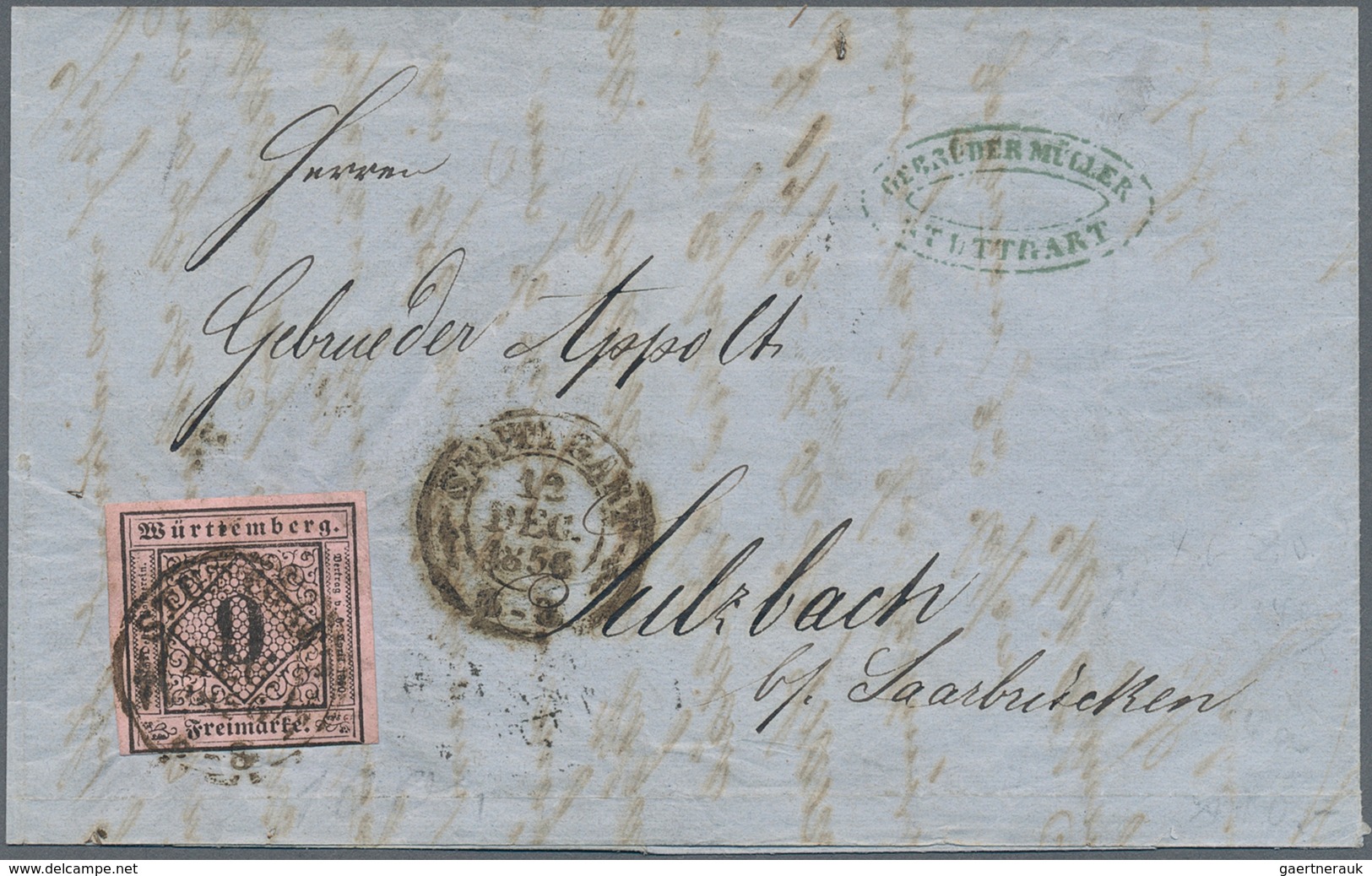 Württemberg - Marken Und Briefe: 1851, Freimarke Ziffern 9 Kr. Schwarz Auf Dunkelrosa Auf Brief Ab " - Other & Unclassified