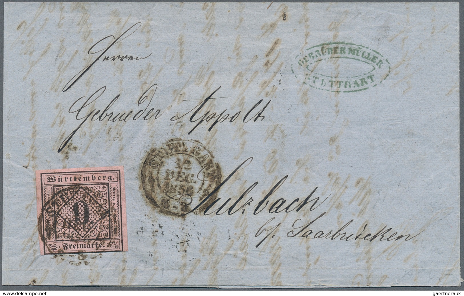 Württemberg - Marken Und Briefe: 1851, Freimarke Ziffern 9 Kr. Schwarz Auf Dunkelrosa Auf Brief Ab " - Sonstige & Ohne Zuordnung