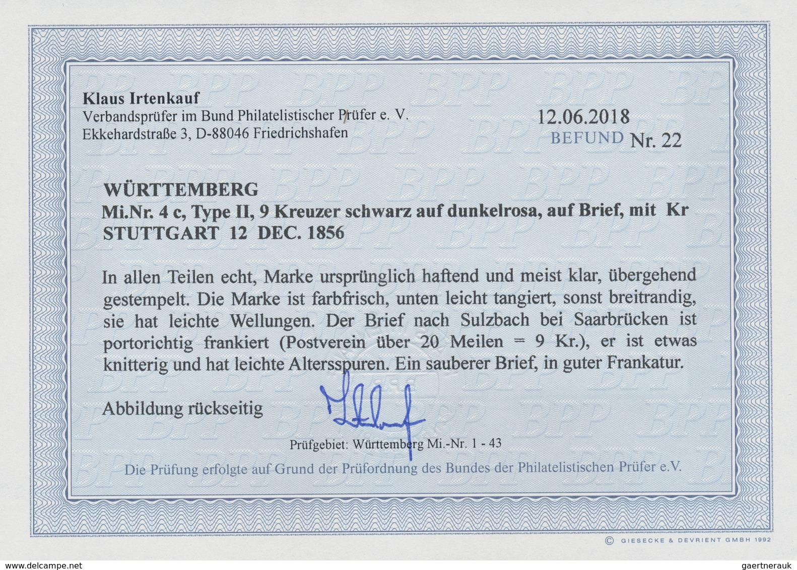 Württemberg - Marken Und Briefe: 1851, Freimarke Ziffern 9 Kr. Schwarz Auf Dunkelrosa Auf Brief Ab " - Sonstige & Ohne Zuordnung