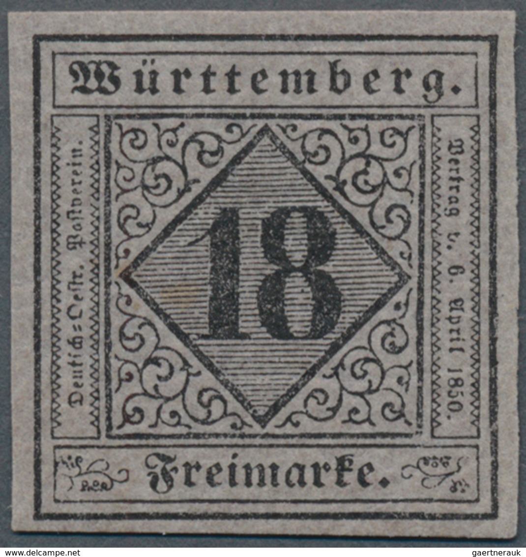 Württemberg - Marken Und Briefe: 1851, Ziffern 18 Kreuzer Auf Bläulichviolett, Type I, ABSOLUT POSTF - Sonstige & Ohne Zuordnung