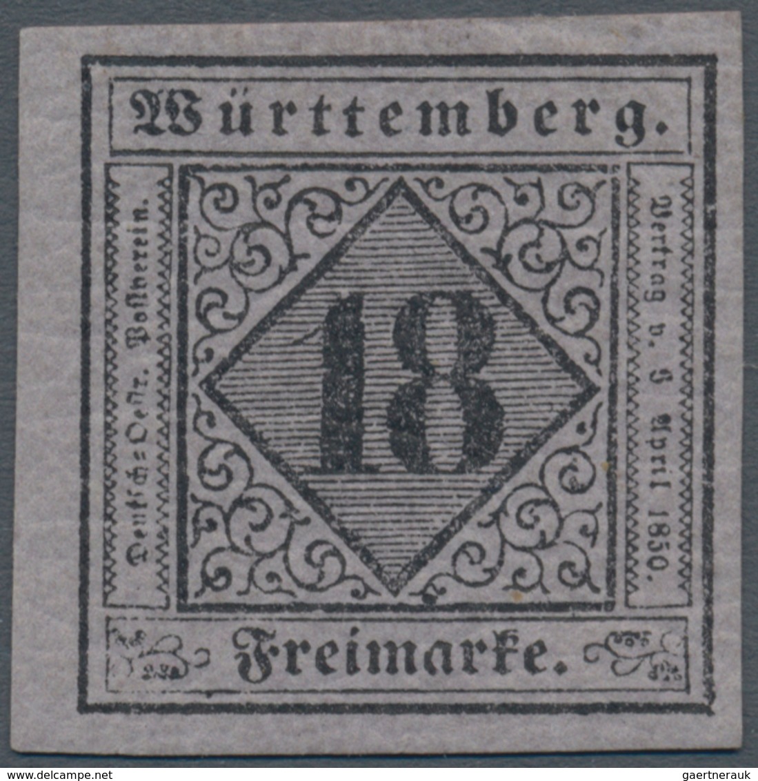 Württemberg - Marken Und Briefe: 1851, 18 Kr. Schwarz Auf Bläulichviolett, Type II, Farbfrisch Und A - Autres & Non Classés