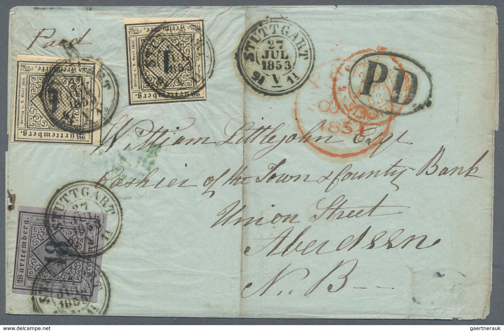 Württemberg - Marken Und Briefe: 1851, 18 Kr. Schwarz Auf Violettgrau, Type I, Oben Mit Randliniensc - Other & Unclassified